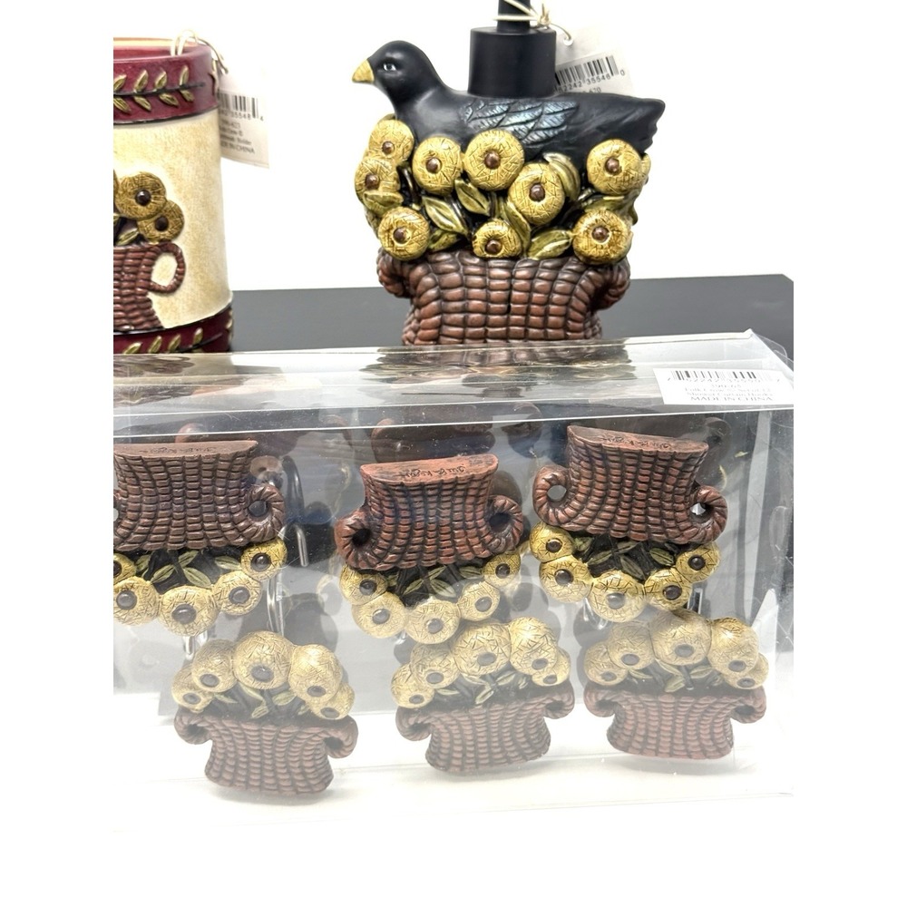 Teresa Kogut Folk Crow Collection Bath Set 12 Rings Soap Dispenser Toothbrush NW - Picture 9 of 9